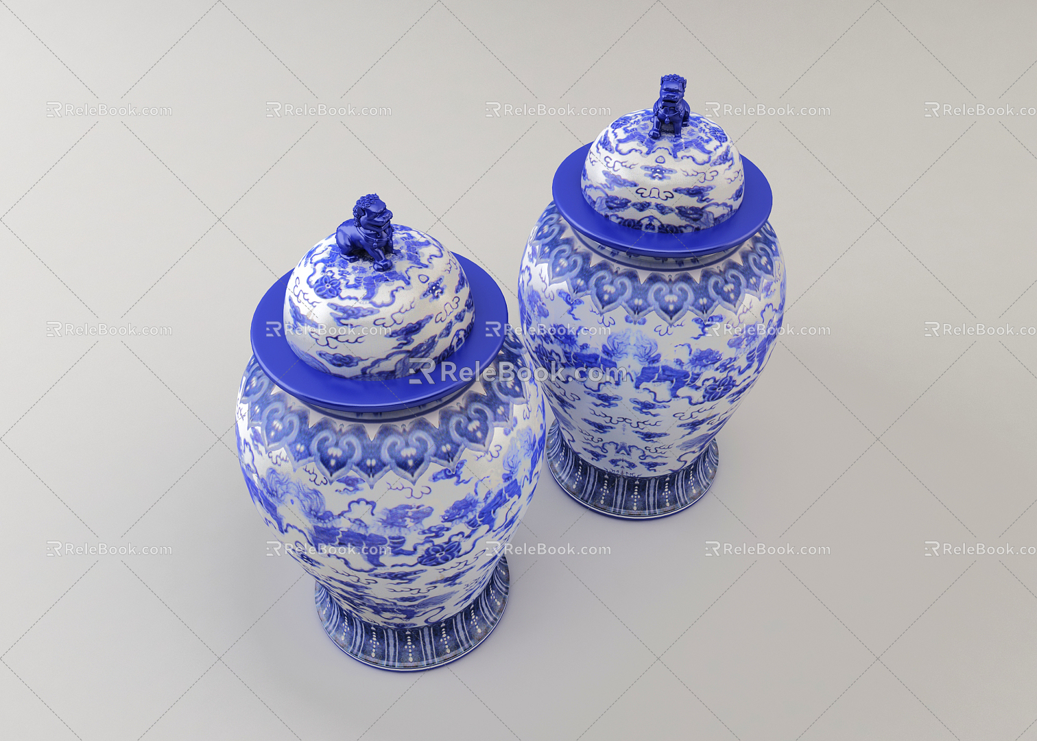 Chinese-style ceramic ware blue and white porcelain vase 3d model