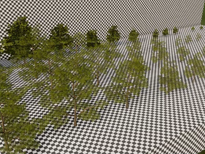 Arbor Trees with Green Foliage Arranged in Grid Pattern on Checkerboard Ground 3d model
