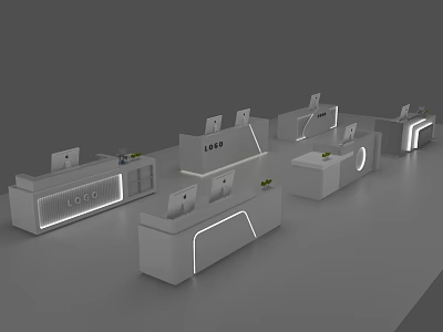Modern Retail Display Shelves With LED Lighting Logo Display Areas And Sleek White Structure 3d model