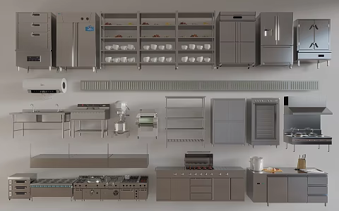Back Kitchen Equipment Central Kitchen Equipment Kitchen Supplies Combination Kitchen Console Kitchenware Sink Disinfection Cabinet Refrigerator Stove 3d model