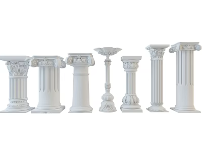 Classical Roman Columns With Various Decorative Styles And White Architectural Design 3d model
