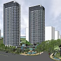 Modern Residential Complex With High Rise Buildings Greenery And Landscaped Areas