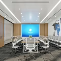 Modern Public Office Space With Workstations Ergonomic Chairs Green Plants And Wooden Bookshelves