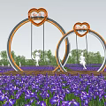 Outdoor Playground Swings With Heart Shaped Tops And Circular Frames In Purple Flower Field