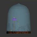 Small Scenic Display Under Transparent Glass Dome With Green Ground Purple House And Wooden Base