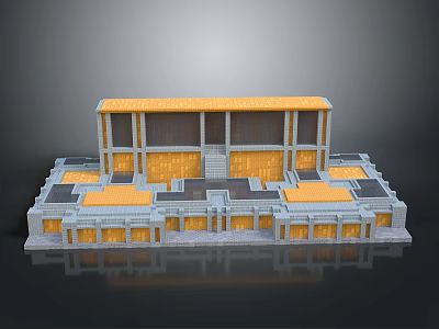 Modern Architectural Model With Multi Level Platforms Yellow And Gray Facades Steps And Open Spaces 3d model