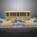 Modern Architectural Model With Multi Level Platforms Yellow And Gray Facades Steps And Open Spaces