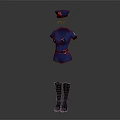 Blue Police Costume With Cap Sunglasses And Black Knee High Boots