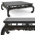 Black Traditional Carved Dining Table with Decorative Legs and Openwork Patterns 3d model