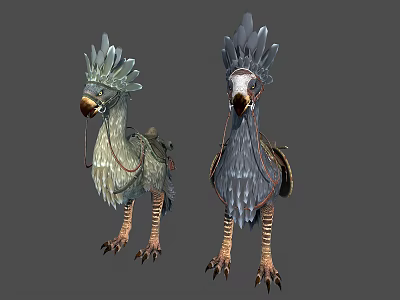 Fantasy Feathered Mount Creatures With Plumed Crests And Saddle Gear For Roleplay 3d model