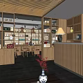 Chinese Style Hotel Lobby with Calligraphy Art Wooden Decor and Circular Wall Design
