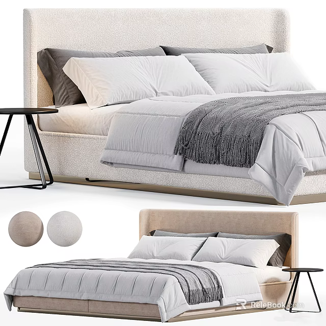Modern Double Bed Designs With Upholstered Headboards Side Tables And Bedding 3d model 