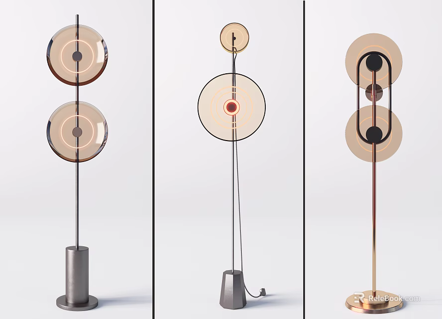 Modern Stylish Floor Lamps With Circular Elements And Contemporary Design 3d model