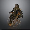 Person In Wheelchair With Biomechanical Armor And Intricate Yellow Brown Design