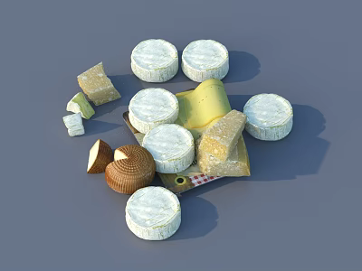 Elegant Outdoor Table Display with Various Cheese Rounds and Slices 3d model