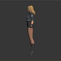 3D Female Character With Blonde Hair Blue Jacket Black Jumpsuit Fishnet Stockings And Brown Boots