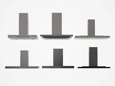 Different Styles of Kitchen Range Hoods in Gray and Black Colors Showcased 3d model