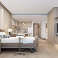 Modern Hotel Guest Room Interior With Bed Desk TV Wardrobe And Open Kitchen Area