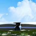 Modern Reception Desk At Contemporary Building Entrance With Water Pool Greenery And Blue Sky