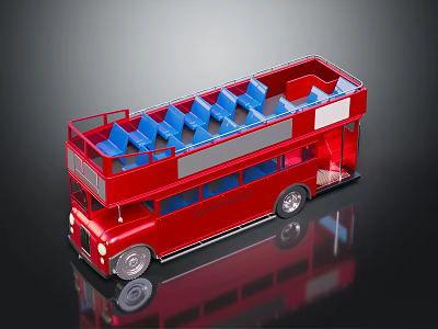 Red Double Decker Bus With Open Top And Blue Seats Exterior Design 3d model