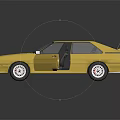 Yellow Classic Sporty Car With Open Doors White Wheels And Black Interior