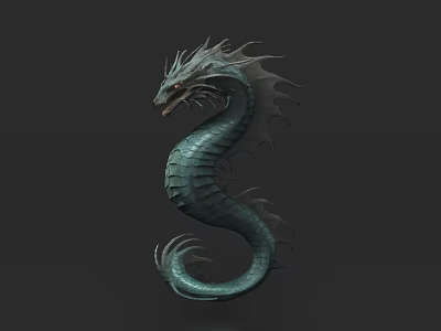 Mythical Dragon Sculpture With Intricate Scales And Coiled Serpentine Body Design 3d model