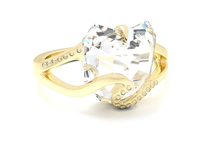 Elegant Heart Shaped Diamond Ring with Golden Band and Small Diamonds 3d model