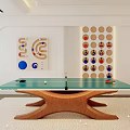 Table Tennis Table with Glass Top Wooden Base in Modern Room with Wall Art