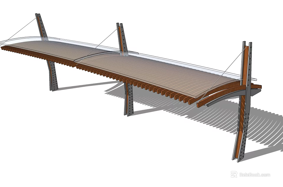 Modern Pergola Design With Wooden Roof And Metal Support Structures 3d model 
