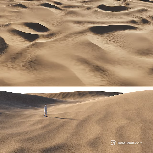 Vast Desert Landscape With Rolling Sand Dunes And Lone Person Standing 3d model 