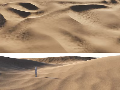 Vast Desert Landscape With Rolling Sand Dunes And Lone Person Standing 3d model