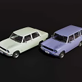 Vintage Two Cars With Light Green Sedan And Purple Wagon Design