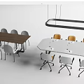 Modern Conference Tables with Rectangular Wooden and Hexagonal White Tabletop and Gray Yellow Chairs