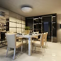 Modern Open Living Dining Room Interior With White Sofas Black Coffee Table TV And Chandelier