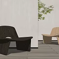 Modern Wooden Leisure Chairs In Dark And Light Design With Gray Wall And Green Plant