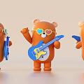 Cute Orange Bear Toys in Three Different Poses Front Back Side Views 3d model