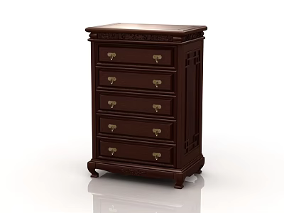 Traditional Dark Wood Chest of Drawers Carved Details Five Drawers Brass Handles Sturdy Legs 3d model