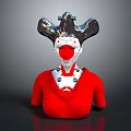 Game Movie Character With Red Outfit Unique Hairstyle Mechanical Head And Silver Accents Design