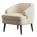 Contemporary Beige Fabric Accent Chair With Curved Backrest Armrests And Dark Wooden Legs