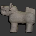 Ancient Terracotta Mythical Beast Sculpture With Fierce Facial Features And Four Legs