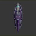 Cartoon Style Purple Shark Like Vehicle With Binoculars Cannons And Glowing Green Windows