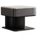 Elegant Modern Solid Dark Wood Nightstand With Natural Marble Top For Minimalist Bedroom Interiors