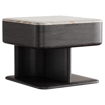 Elegant Modern Solid Dark Wood Nightstand With Natural Marble Top For Minimalist Bedroom Interiors 3d model