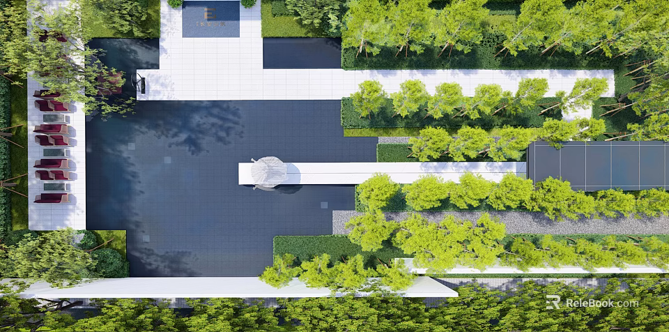 Geometric Garden Landscape Design With Lush Green Plants Water Features And Pathways 3d model 