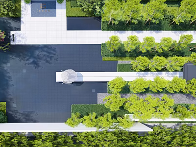 Geometric Garden Landscape Design With Lush Green Plants Water Features And Pathways 3d model
