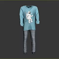 Cute Children's Pajamas Set With Long Sleeve Astronaut Print Top And Striped Pants