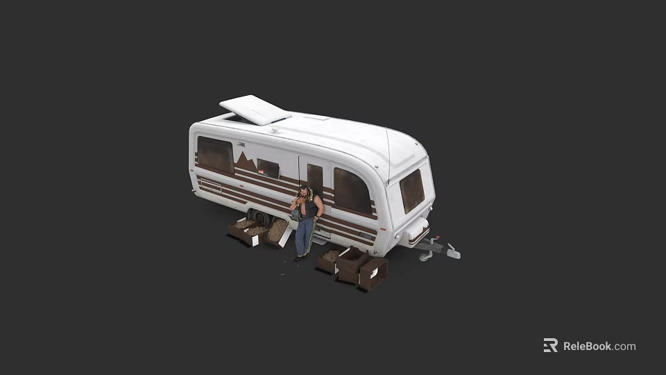 Game Movie Character Standing By White Camper Van In 3D Model Scene 3d model 