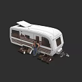 Game Movie Character Standing By White Camper Van In 3D Model Scene