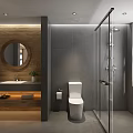 Hotel Bathroom Interior With Bathtub Red Petals Wooden Vanity And Steps