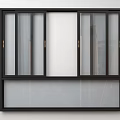 Modern Black Frame Sliding Window With Glass Panels And Screen Design 3d model